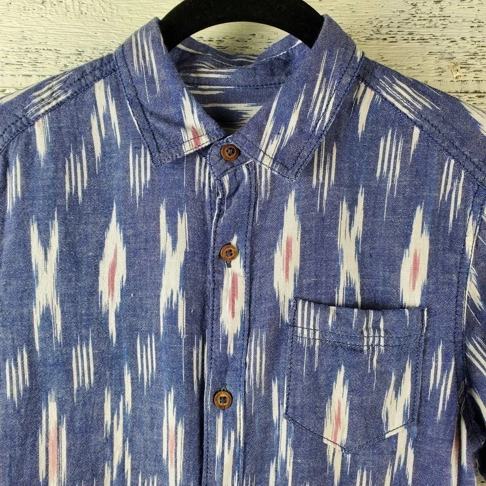 Tucker + Tate Polo Blue Chambray Ikat Collared Short Sleeves Top Size L Boys